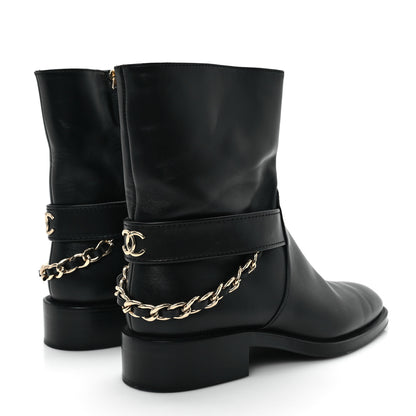 Chanel Calfskin Chain Short Boots 37 Black 5 of 10