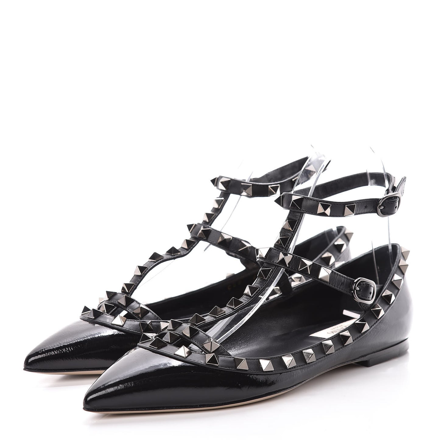 Patent Rockstud Cage Ballerina Flats 36 Black