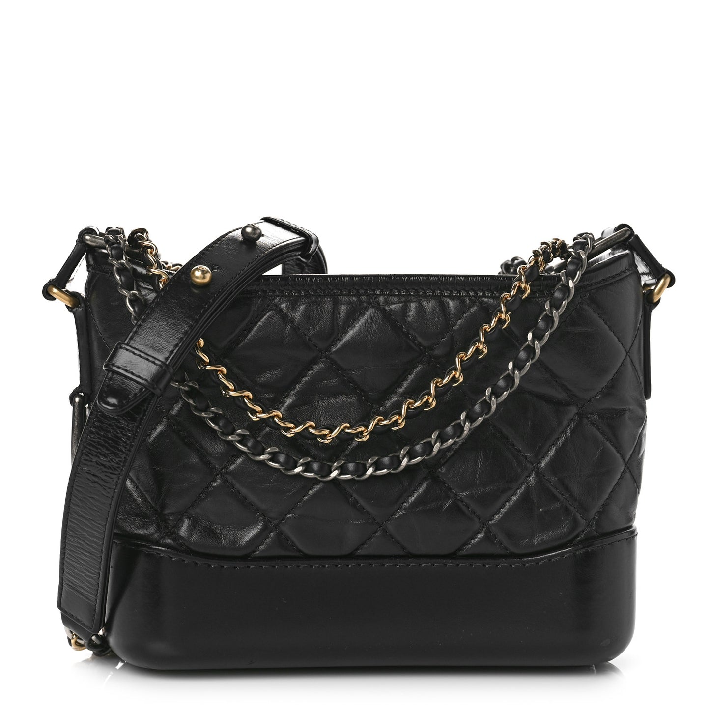 Aged Calfskin Quilted Small Gabrielle Hobo Black