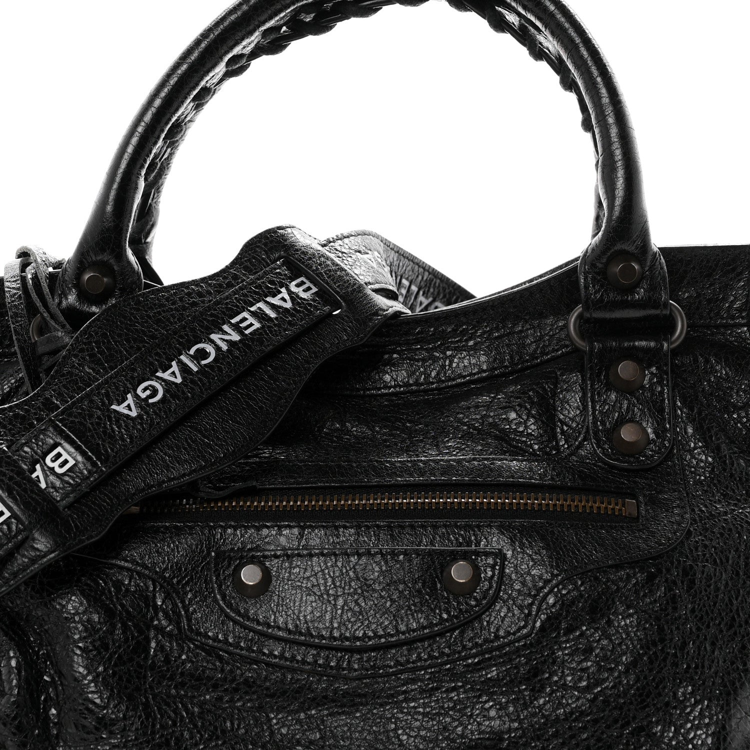 Balenciaga Agneau Classic Hardware City Logo Strap  Black White 9 of 11