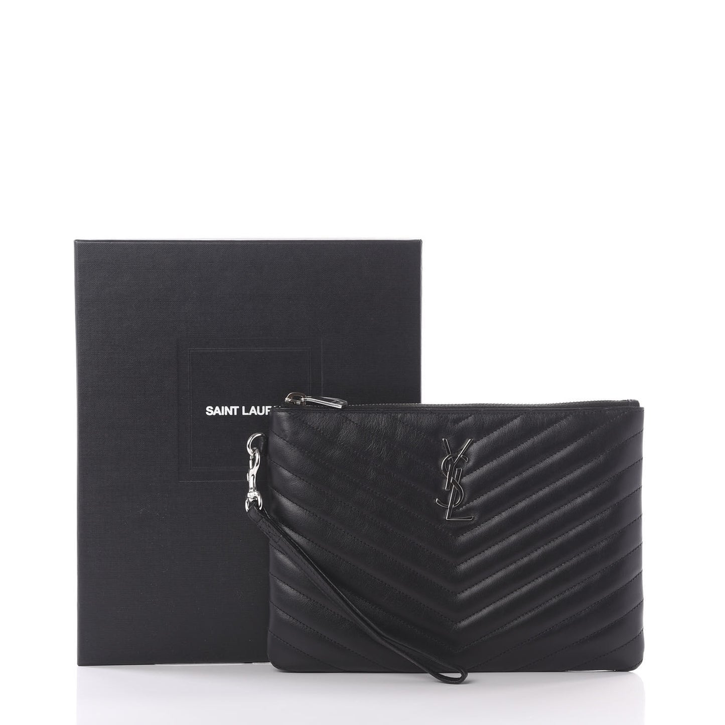 Calfskin Matelasse Chevron Monogram A5 Wristlet Black