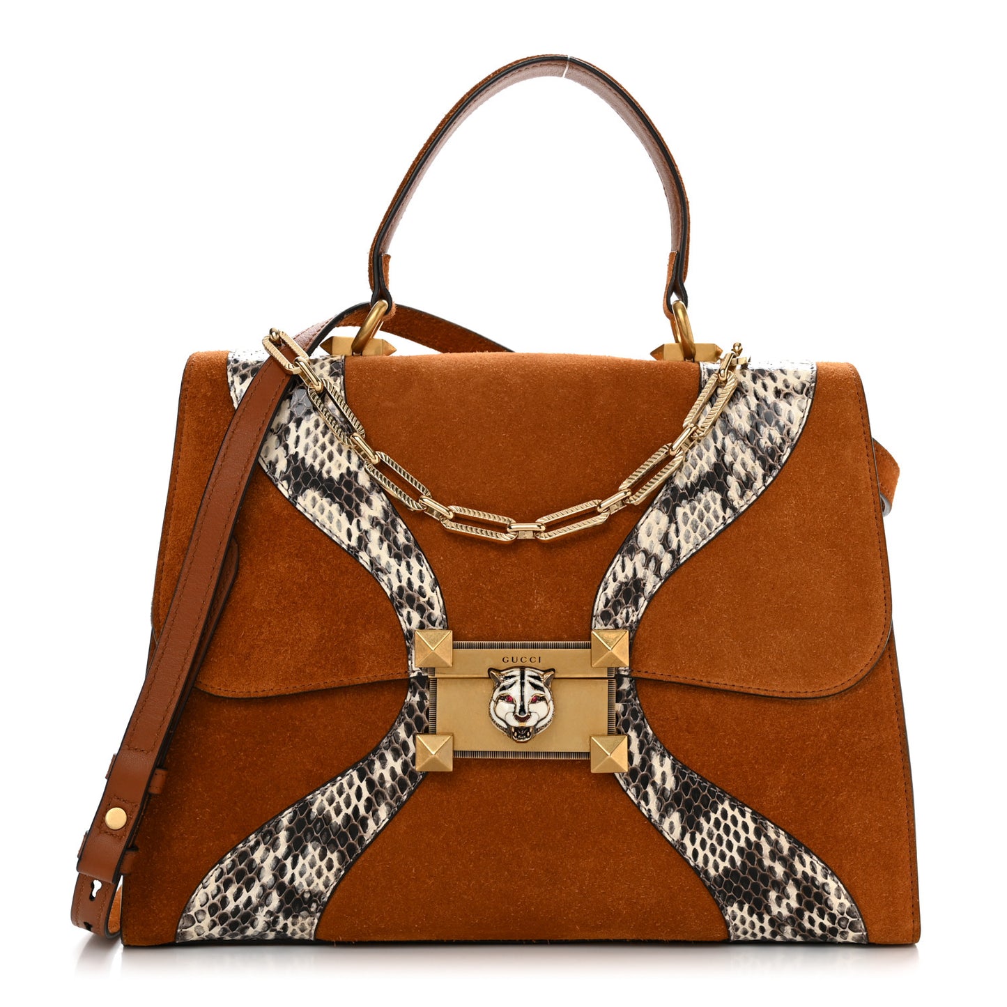 Suede Snakeskin GG Supreme Monogram Medium Osiride Top Handle Bag Black Bright Cuir
