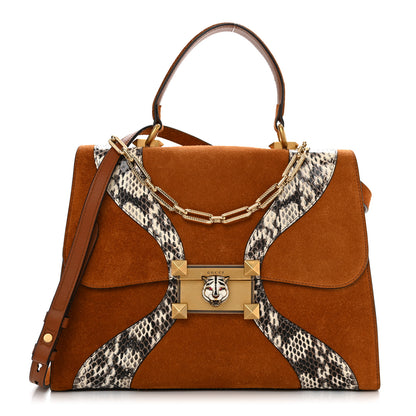 Gucci Suede Snakeskin GG Supreme Monogram Medium Osiride Top Handle Bag Black Bright Cuir 1 of 12