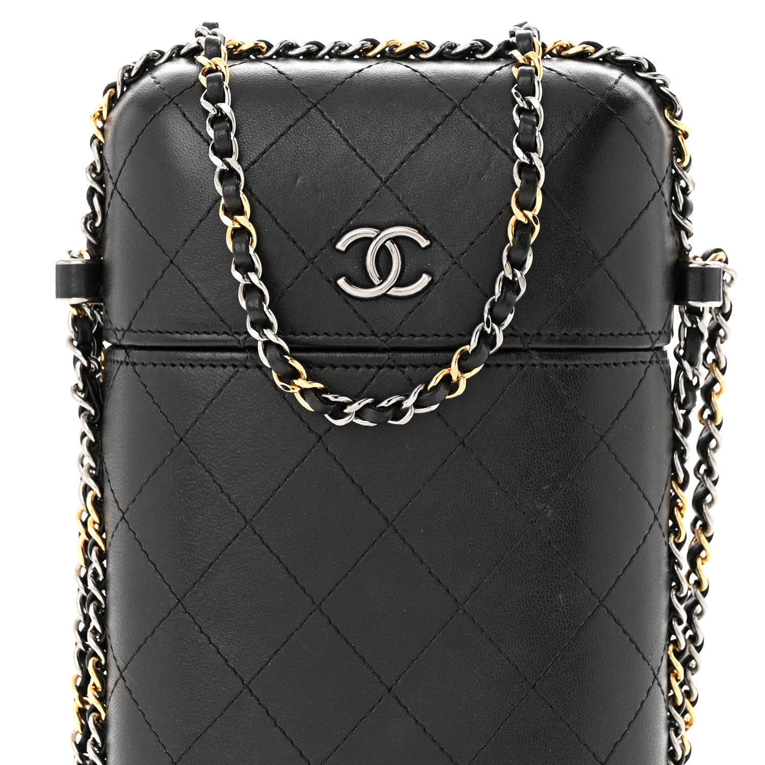 Chanel Lambskin Quilted Chain Around Phone Holder Black 8 of 14