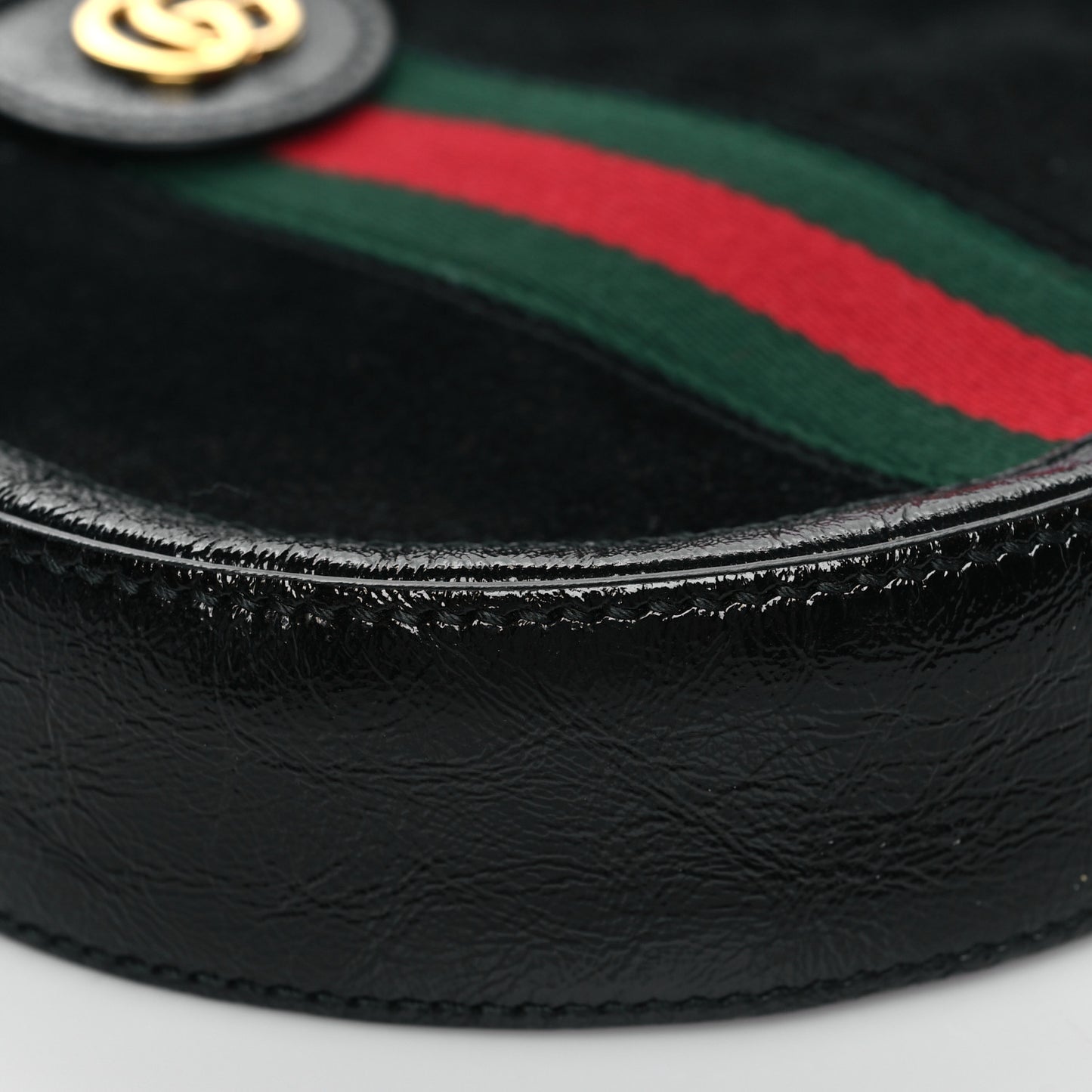 Suede Patent Web Mini Ophidia Round Shoulder Bag Black