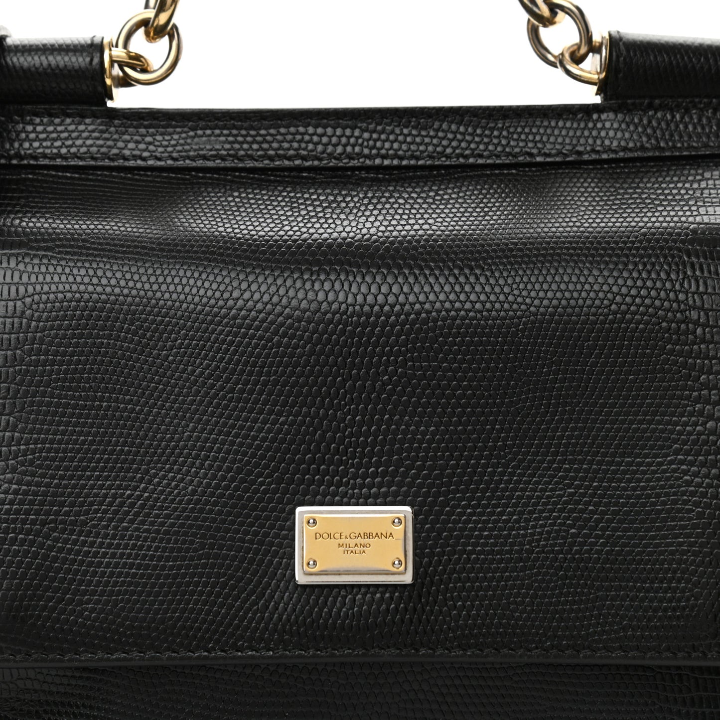 Lizard Calfskin Embossed Medium Miss Sicily Satchel Black