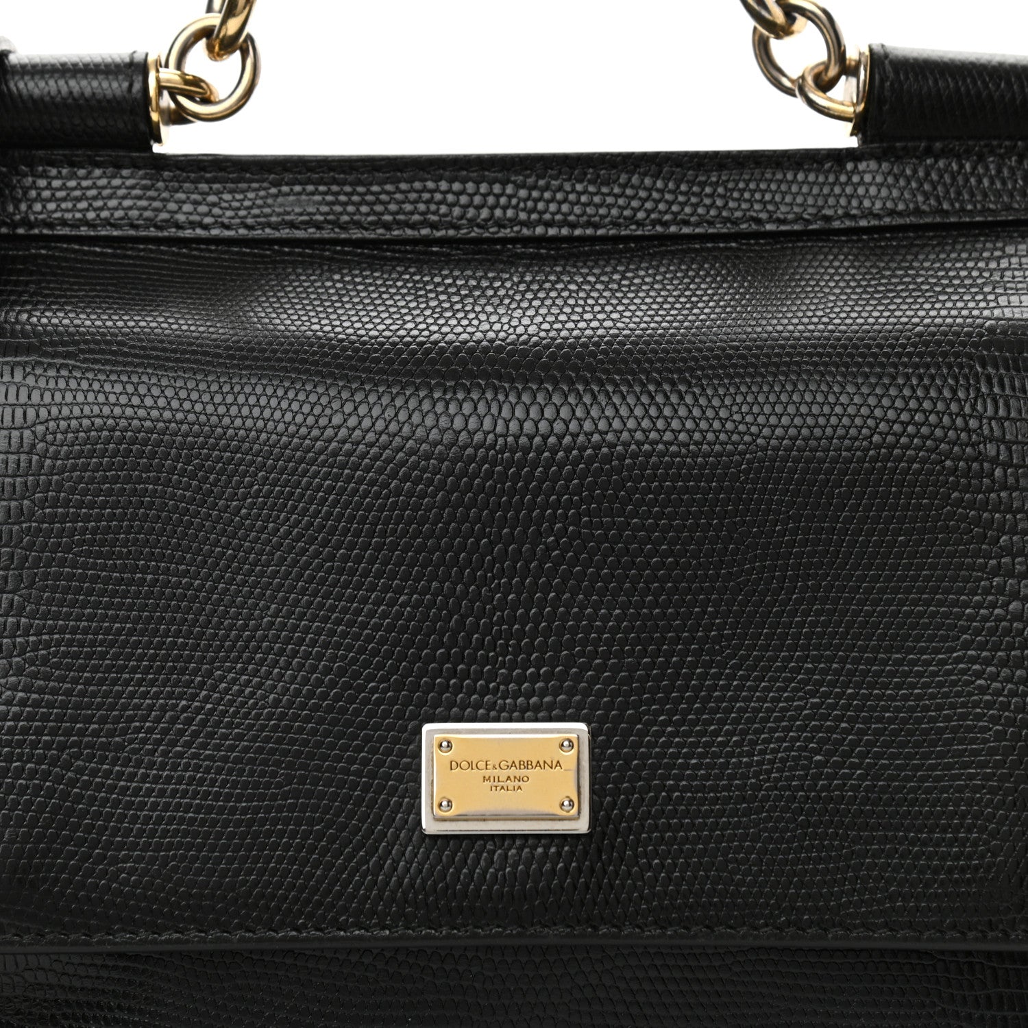 Dolce & Gabbana Lizard Calfskin Embossed Medium Miss Sicily Satchel Black 7 of 10