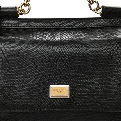 Dolce & Gabbana Lizard Calfskin Embossed Medium Miss Sicily Satchel Black 7 of 10