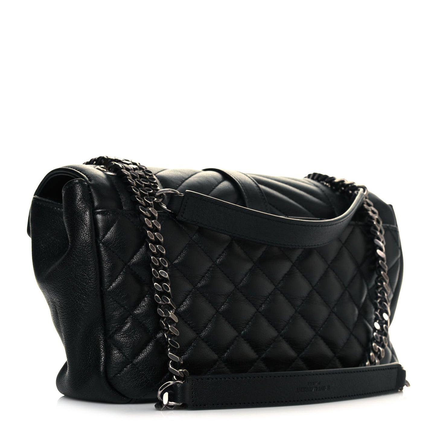 Sheepskin Tri-Quilt Monogram Medium College Bag Black