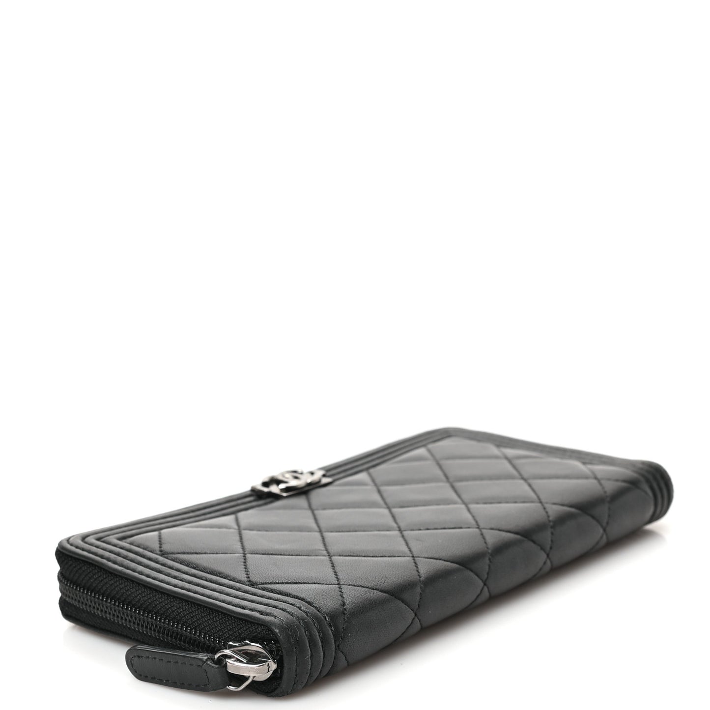 Lambskin Quilted Boy Zip Around Wallet Black