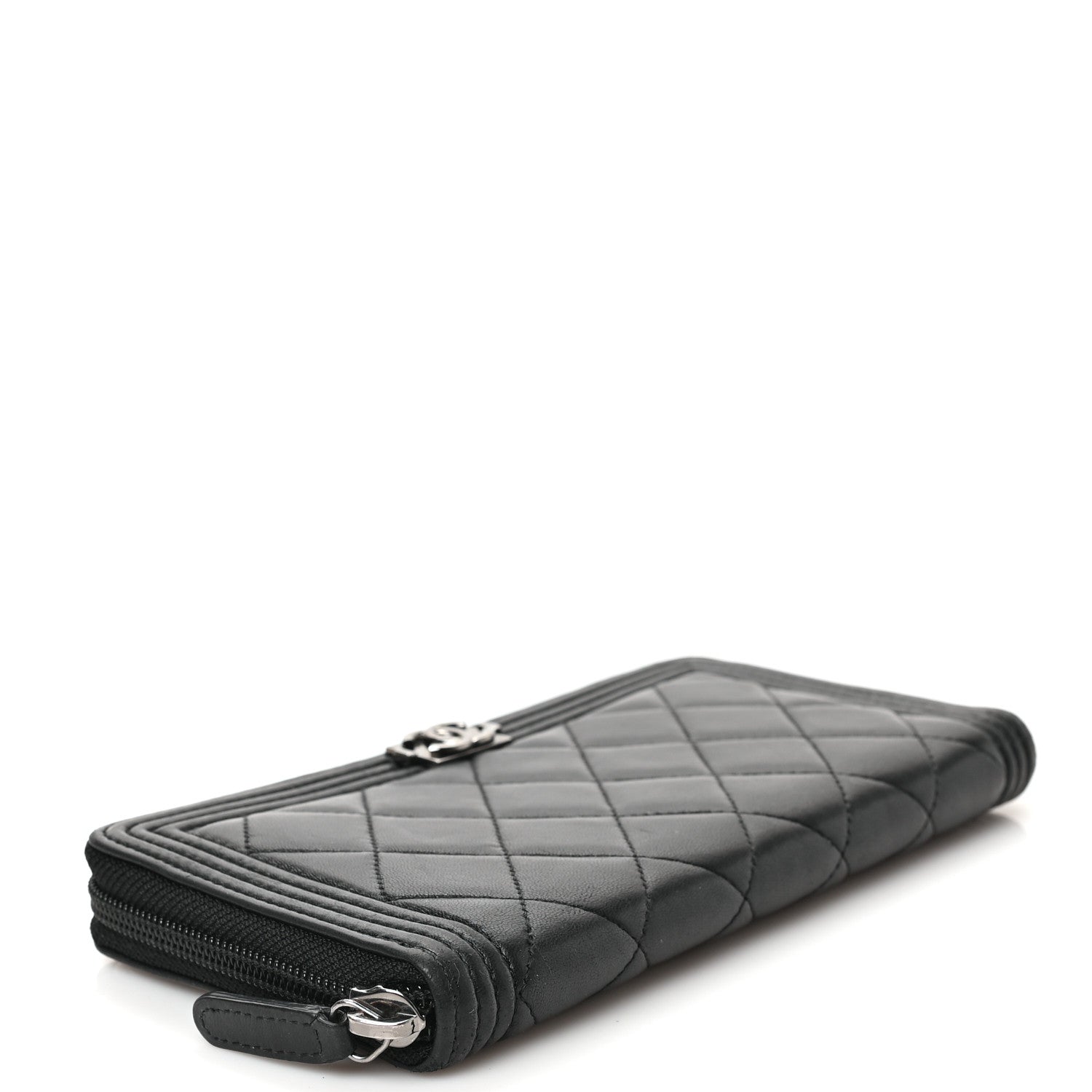 Chanel Lambskin Quilted Boy Zip Around Wallet Black 3 of 6