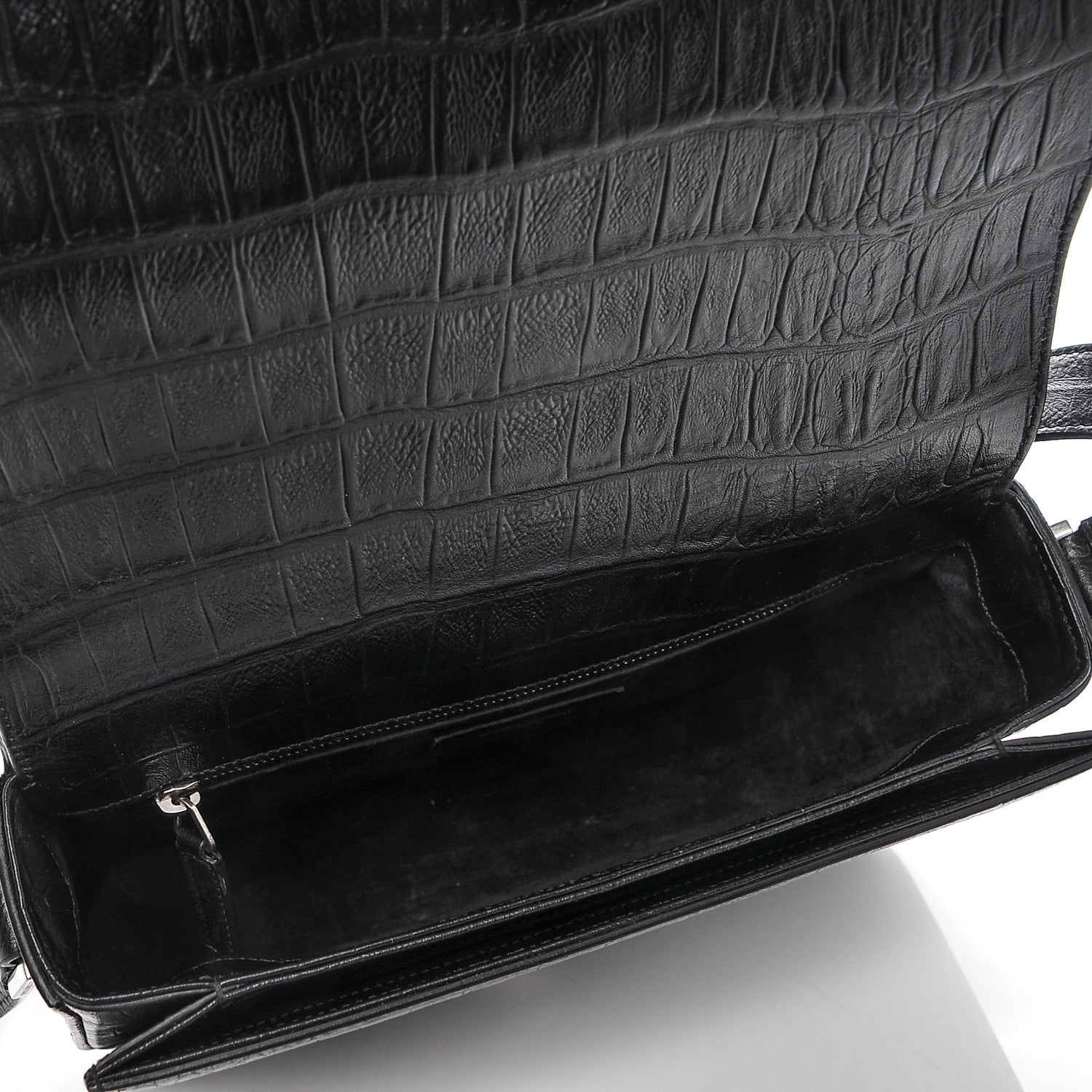 Saint Laurent Calfskin Crocodile Embossed Medium Monogram Universite Bag Black 5 of 7