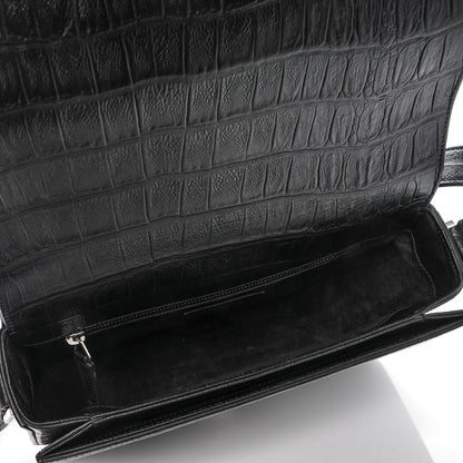 Saint Laurent Calfskin Crocodile Embossed Medium Monogram Universite Bag Black 5 of 7