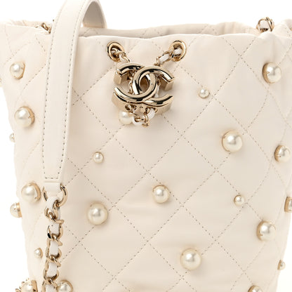Chanel Lambskin Quilted Pearl About Pearls Drawstring Bag White 8 of 12