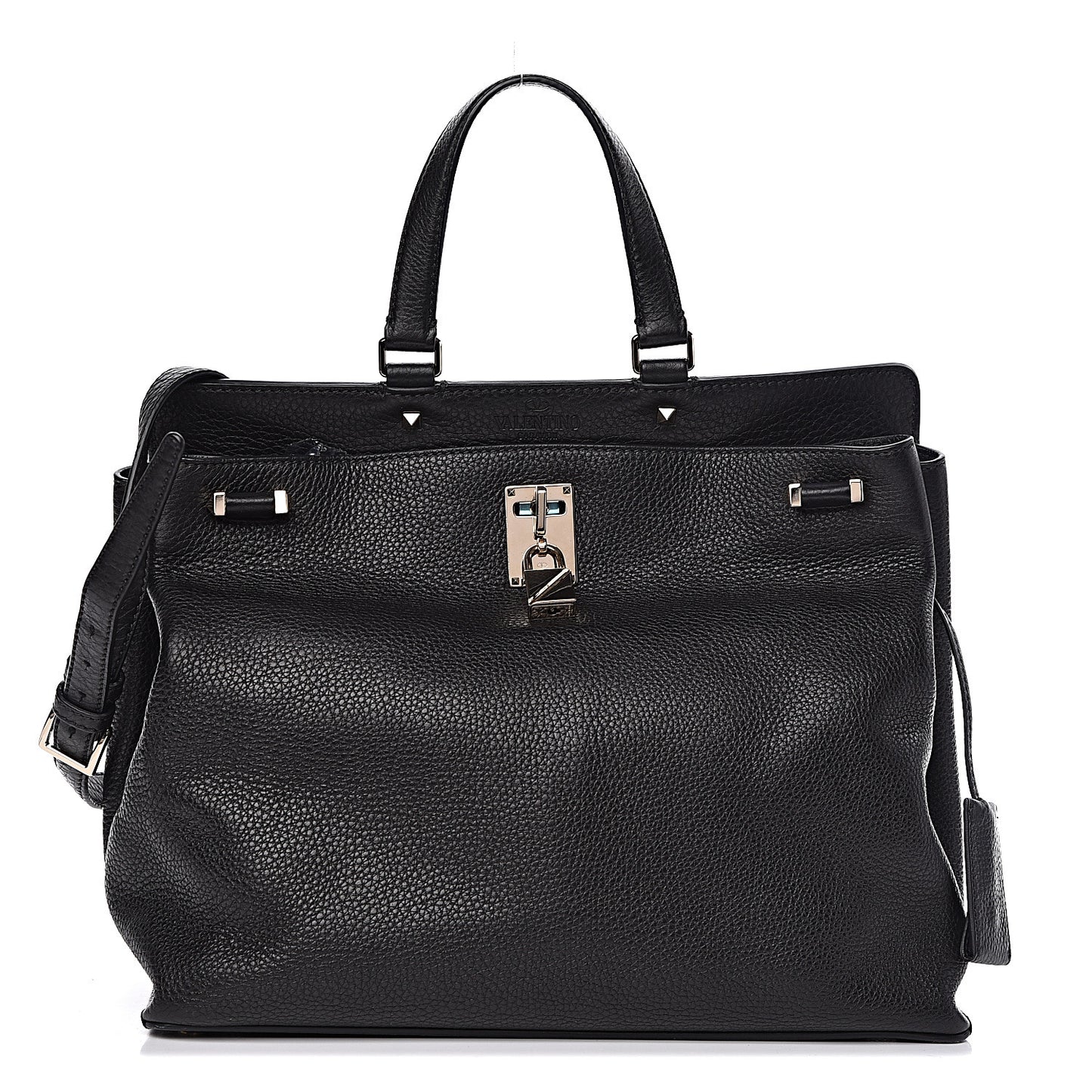 Pebbled Calfskin Large JoyLock Satchel Black