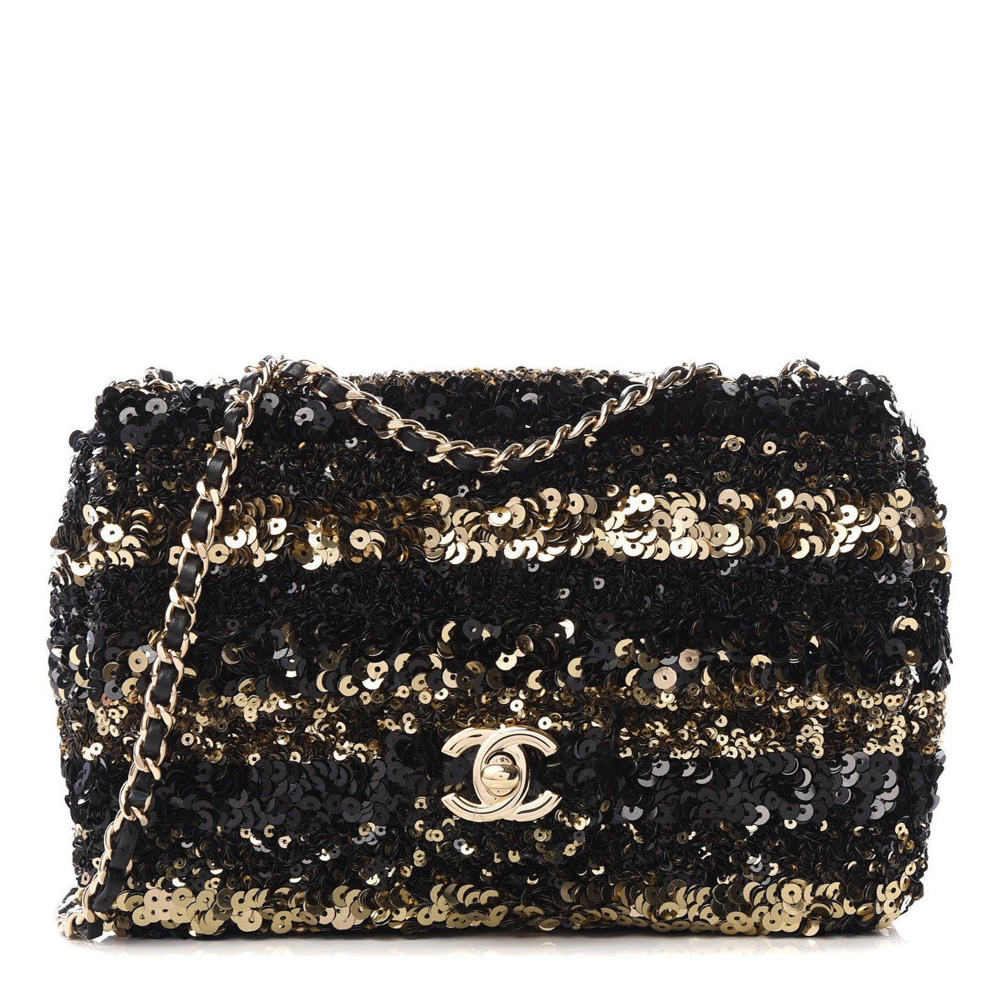 Sequin Striped Classic Mini Flap Black Gold