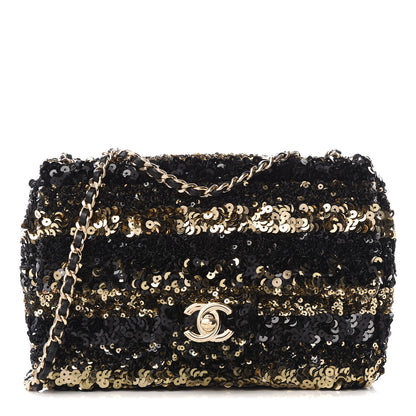 Chanel Sequin Striped Classic Mini Flap Black Gold 1 of 9