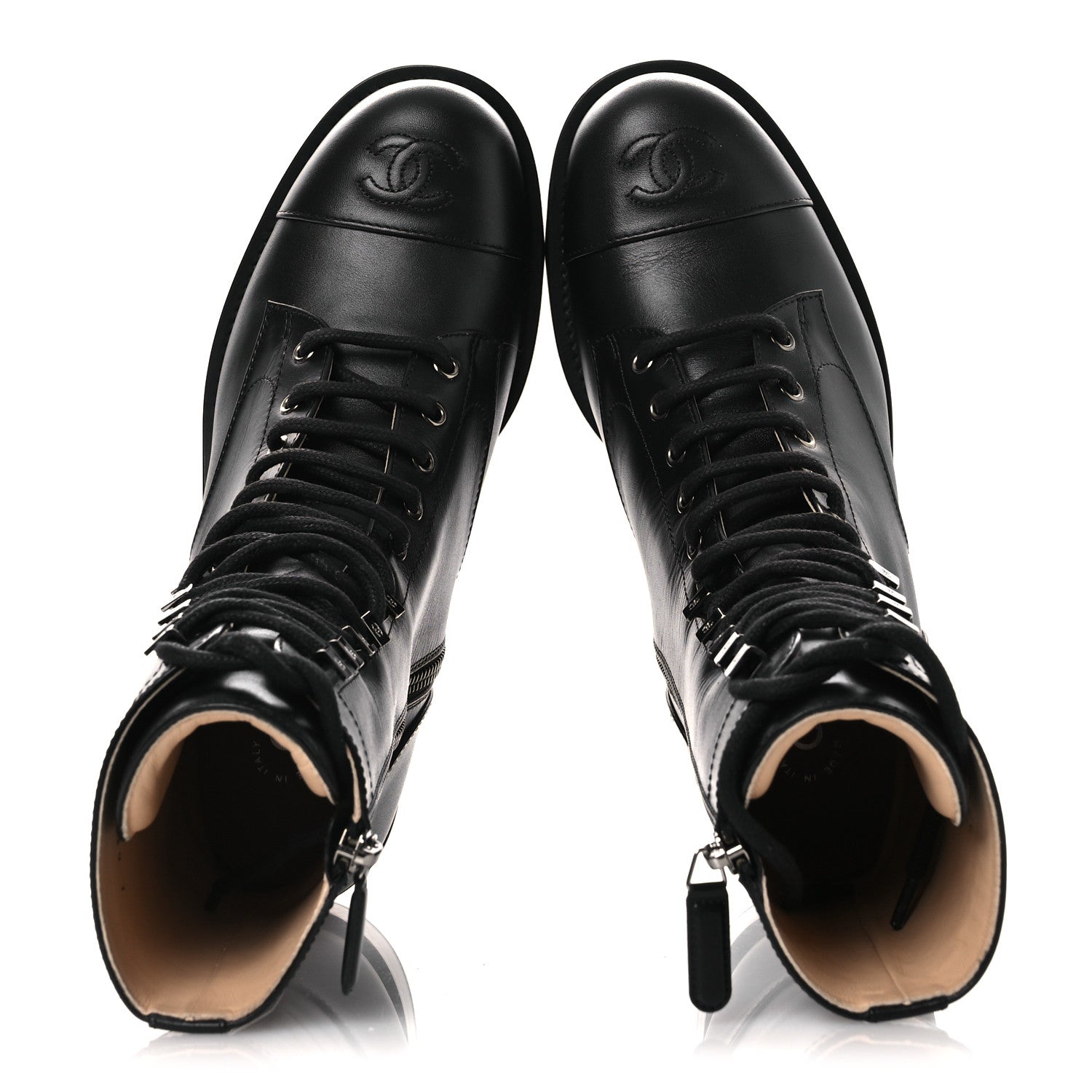 CHANEL ブーツ Black White 37.5 Boots Ankle CC Toe Cap Calfskin Patent Chanel 37.5 靴