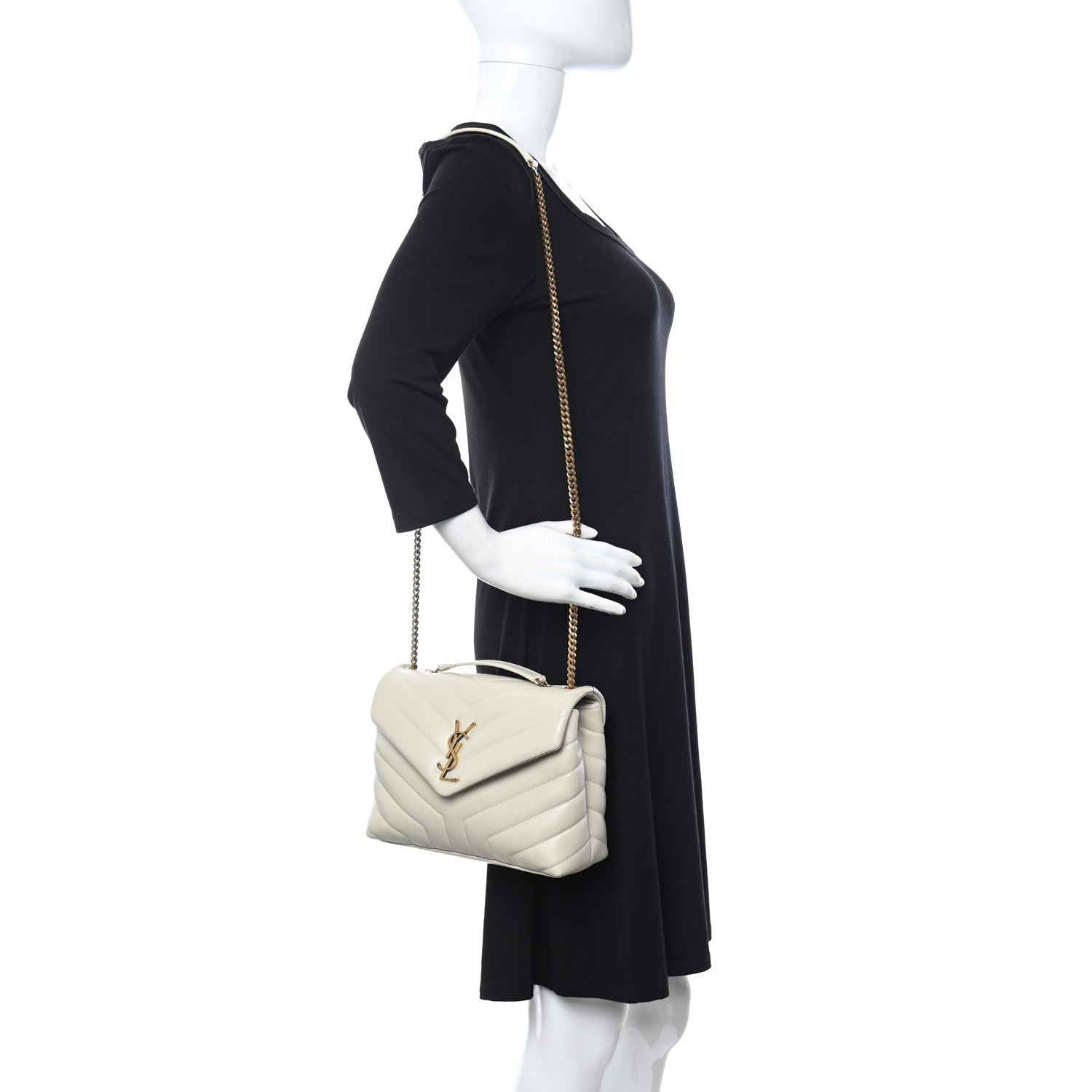 Saint Laurent Calfskin Y Quilted Monogram Small Loulou Chain Satchel Crema Soft 2 of 10