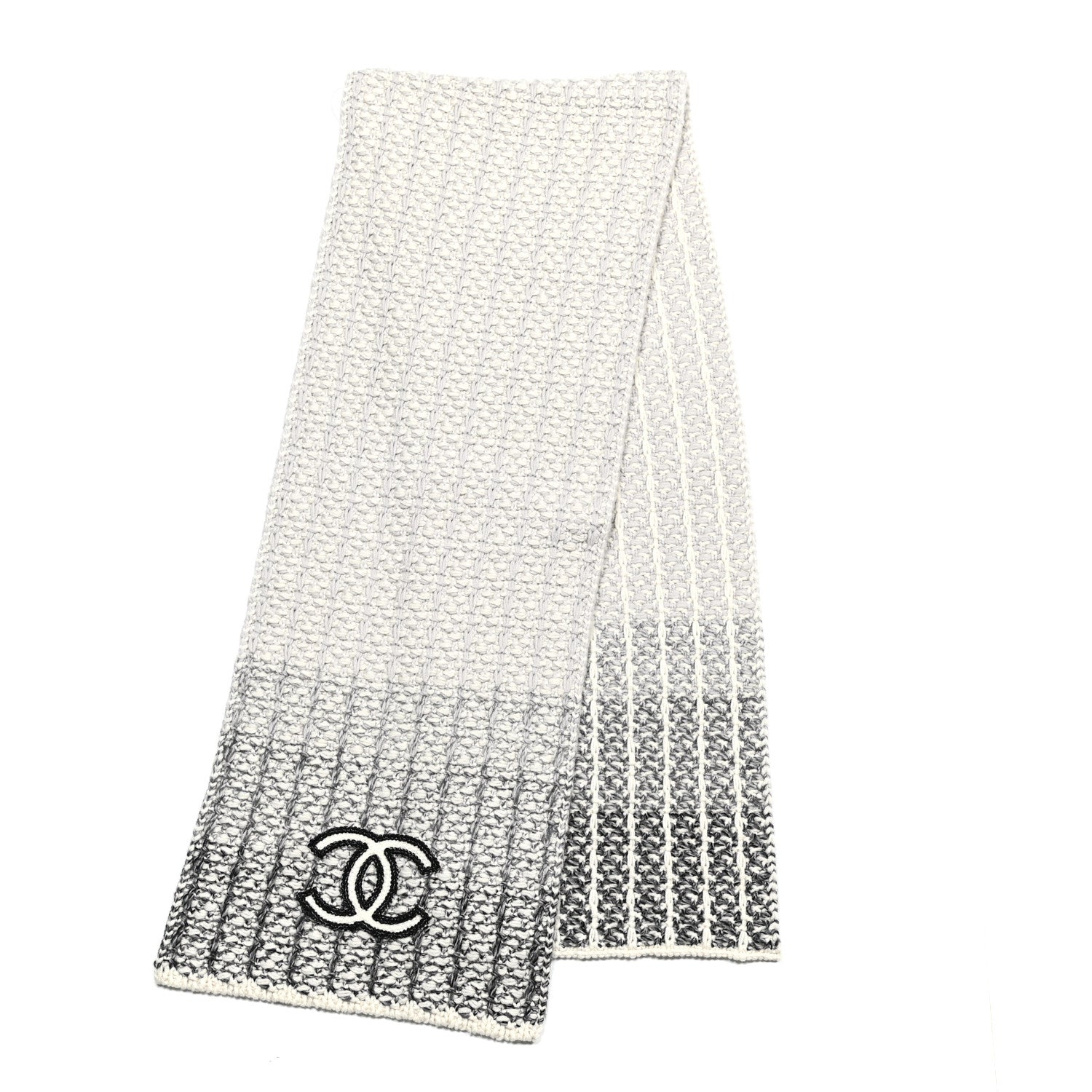 Chanel Cashmere Silk CC Scarf Black White 2 of 3