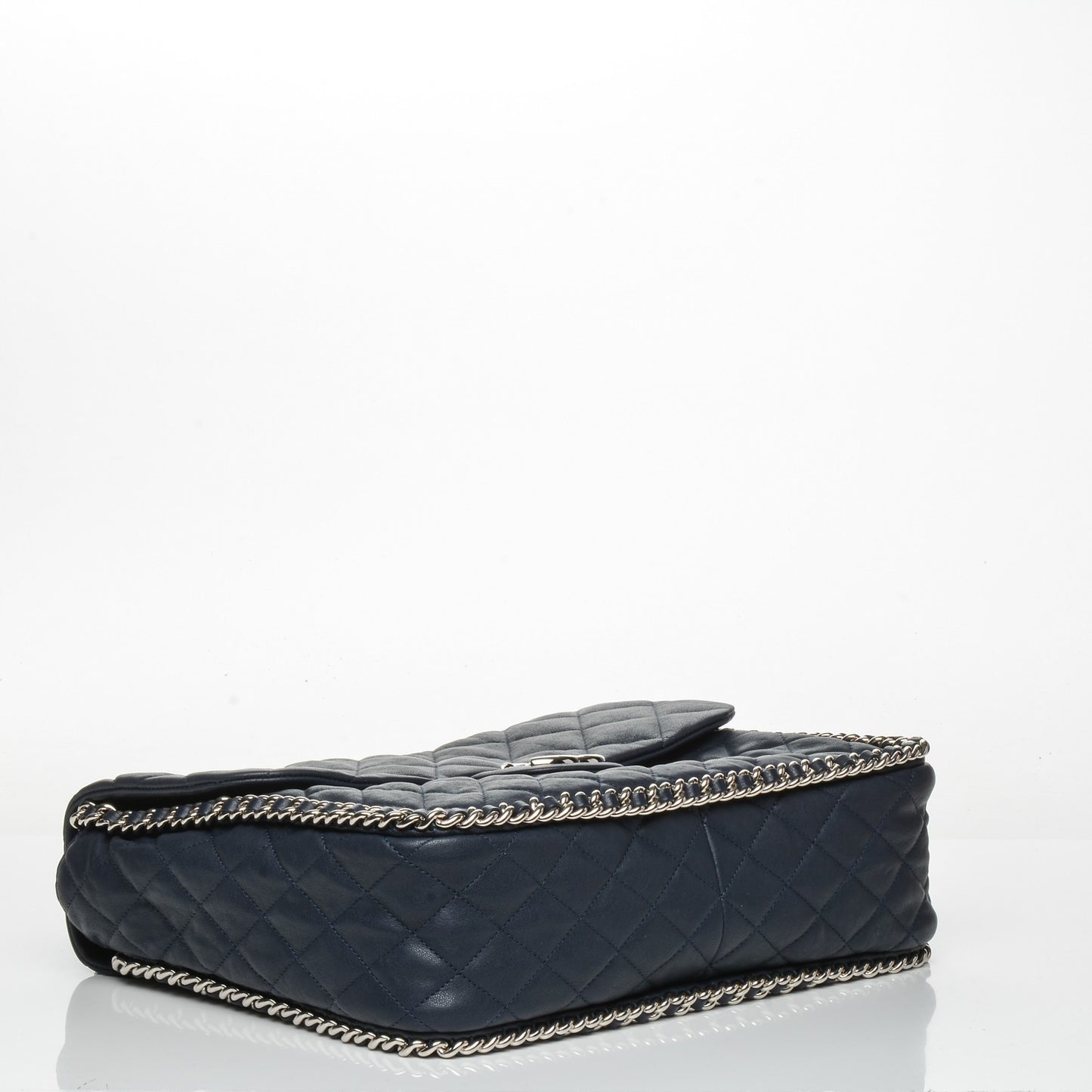Washed Lambskin Quilted Maxi Chain Around Flap Dark Navy Blue
