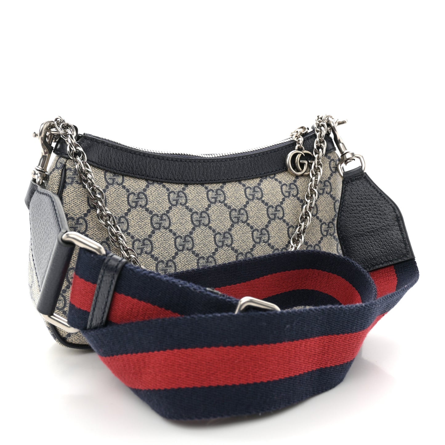GG Supreme Monogram Textured Dollar Calfskin Web Small Ophidia GG Handbag Beige Blue