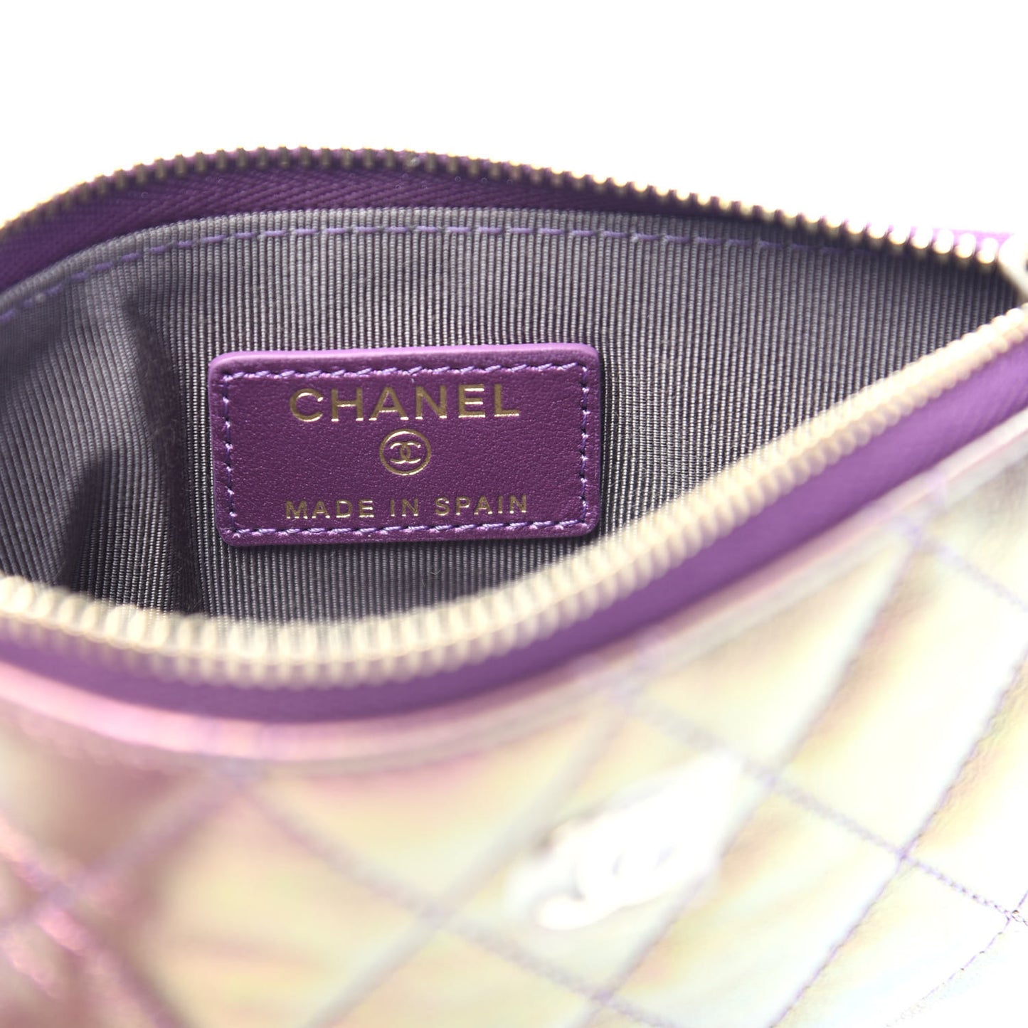 Iridescent Lambskin Quilted Small Cosmetic Case Purple