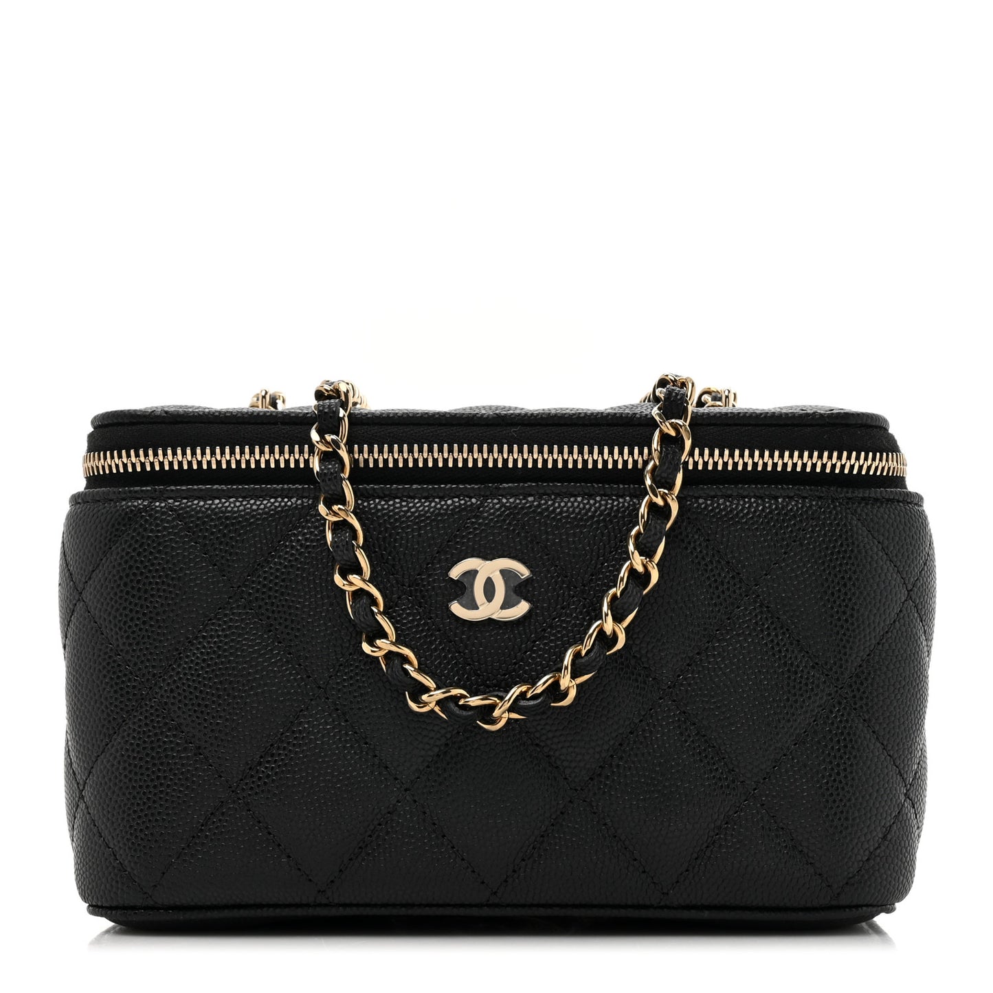 Caviar Quilted Small Vanity Case With Chain Black