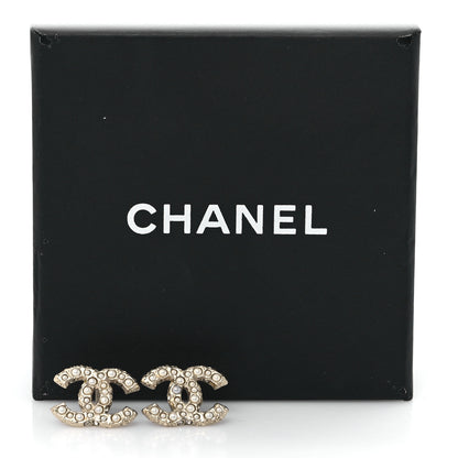 Chanel Metal Graduated Pearl Crystal CC Earrings Gold 5 of 5
