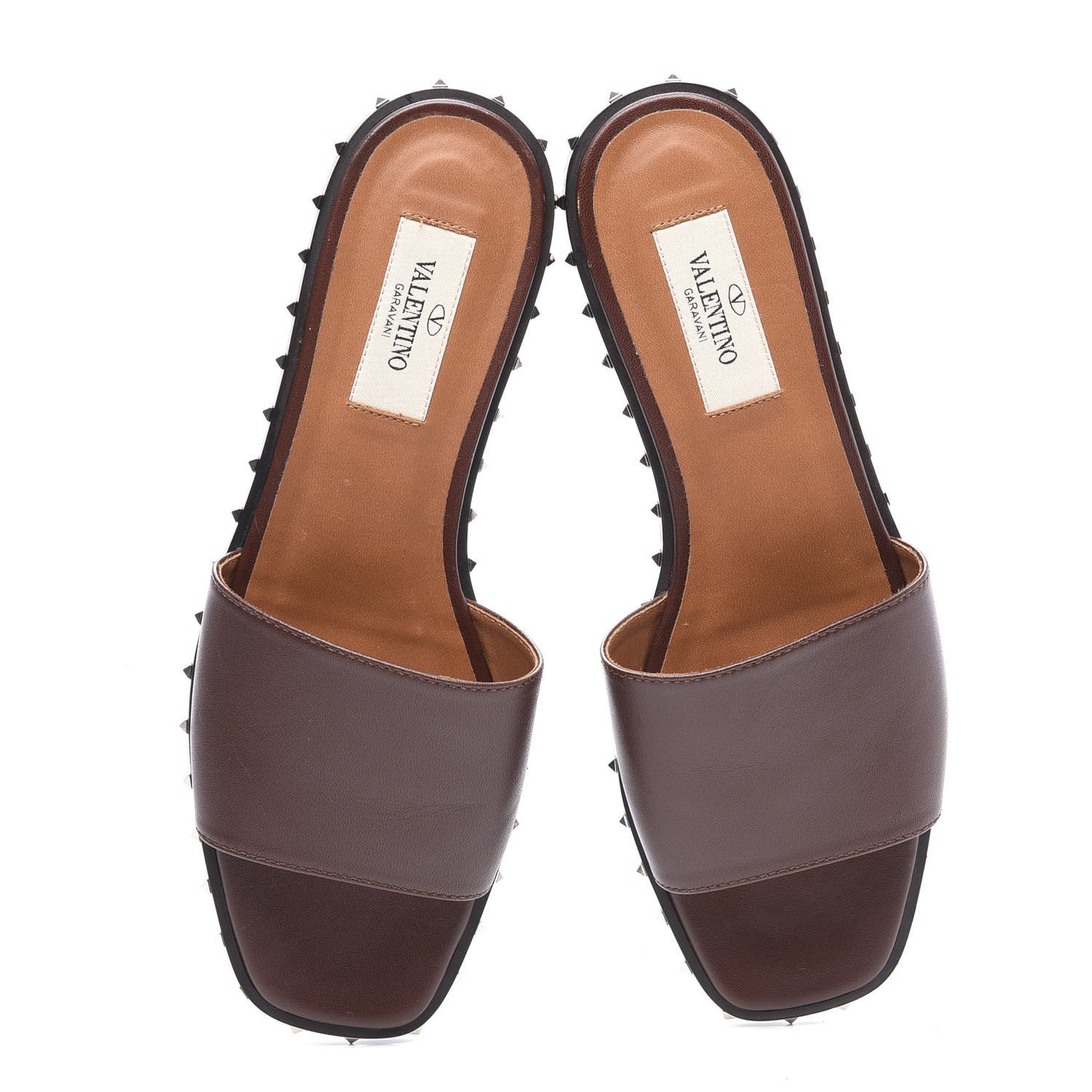Nappa Soul Rockstud Flat Slide Sandals 36 Brown