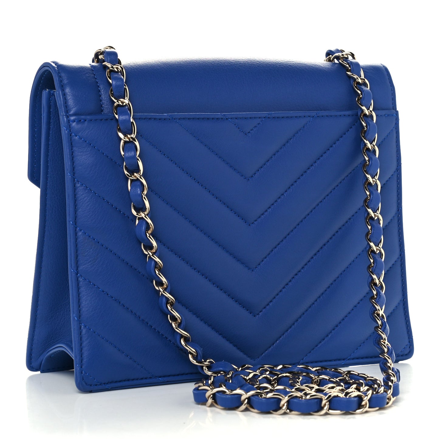 Calfskin Quilted Chevron Small Single Flap Blue