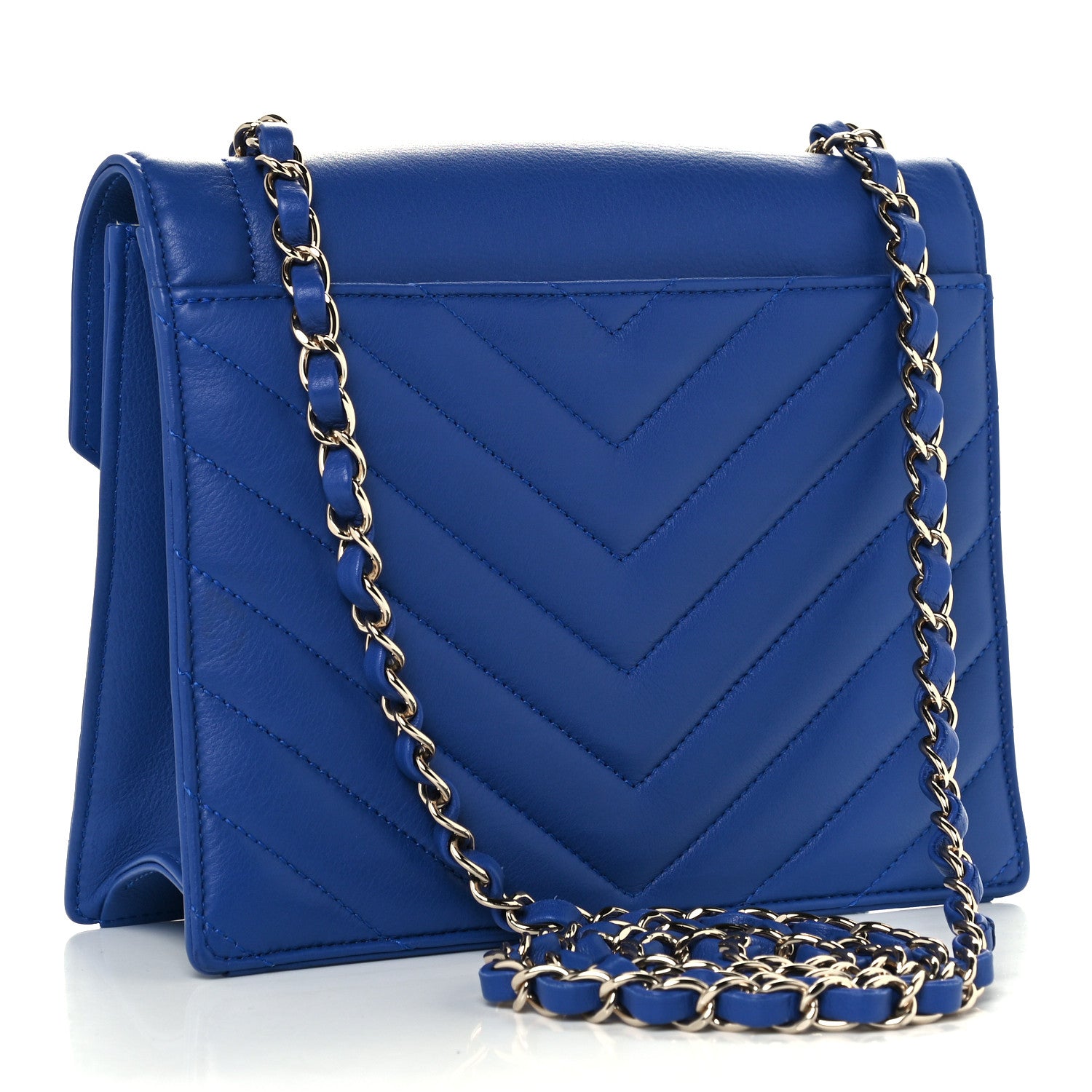 Chanel Calfskin Quilted Chevron Small Single Flap Blue 3 of 10