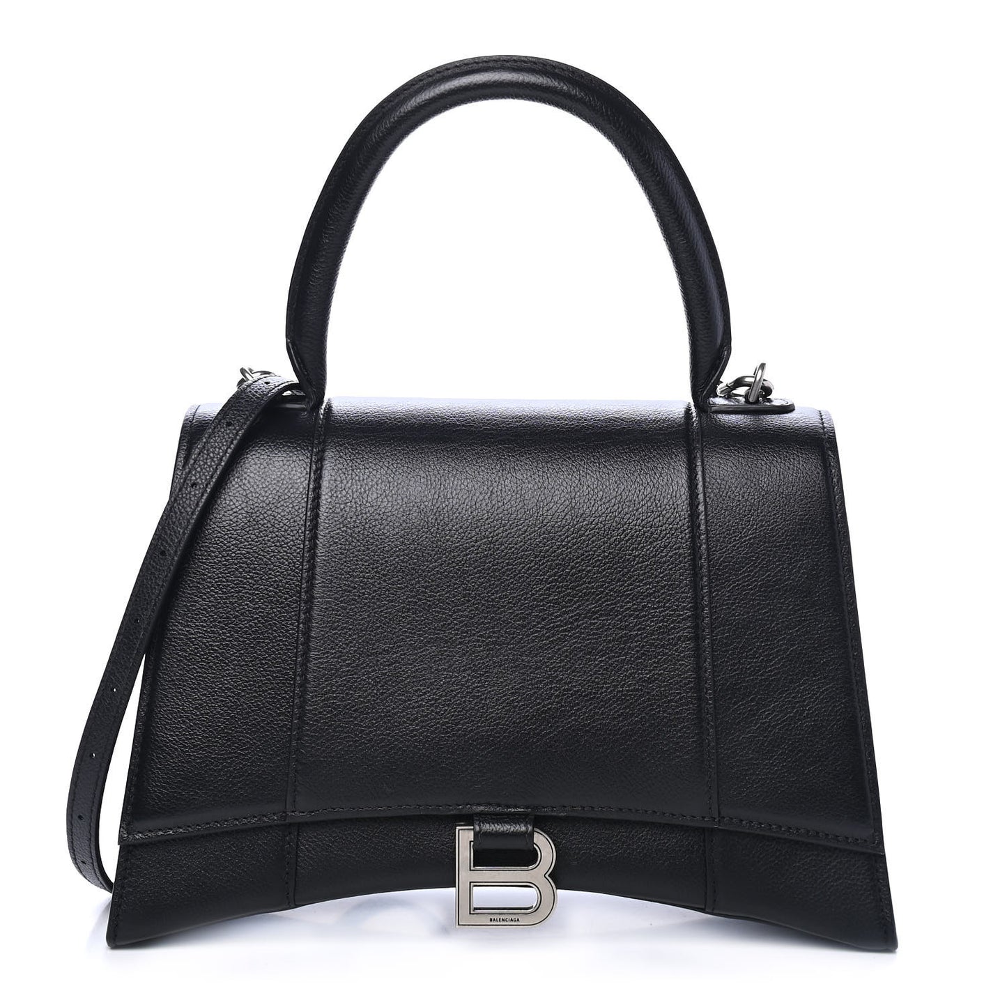 Grained Calfskin Medium Hourglass Top Handle Bag Black