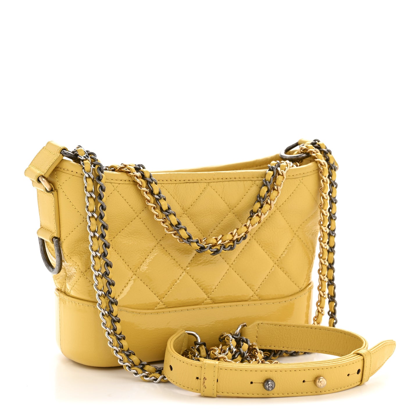Patent Goatskin Quilted Small Gabrielle Hobo Yellow