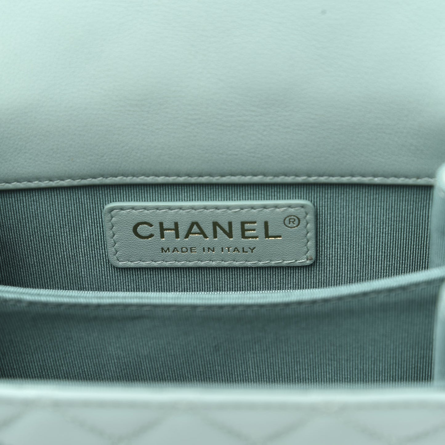 Calfskin Quilted North South Boy Flap Light Blue