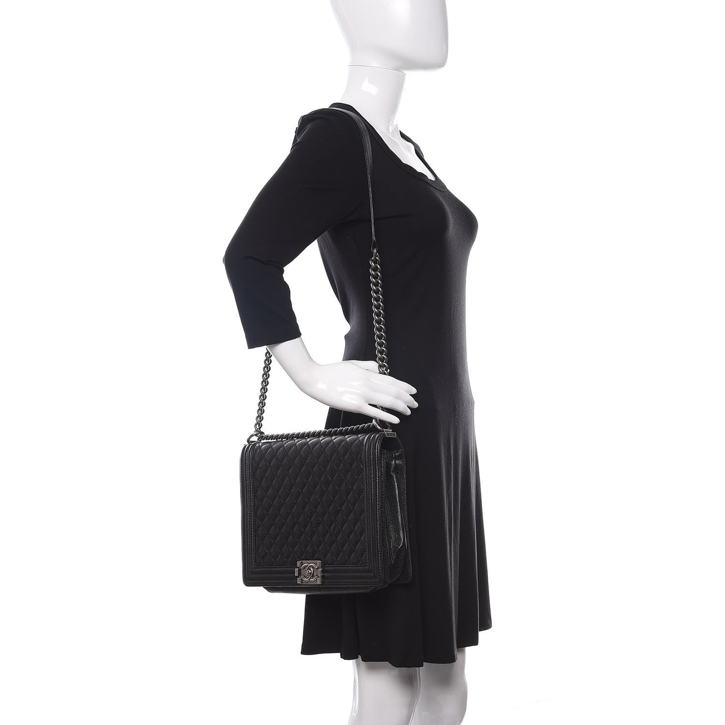 Caviar Quilted Large Boy Flap Black