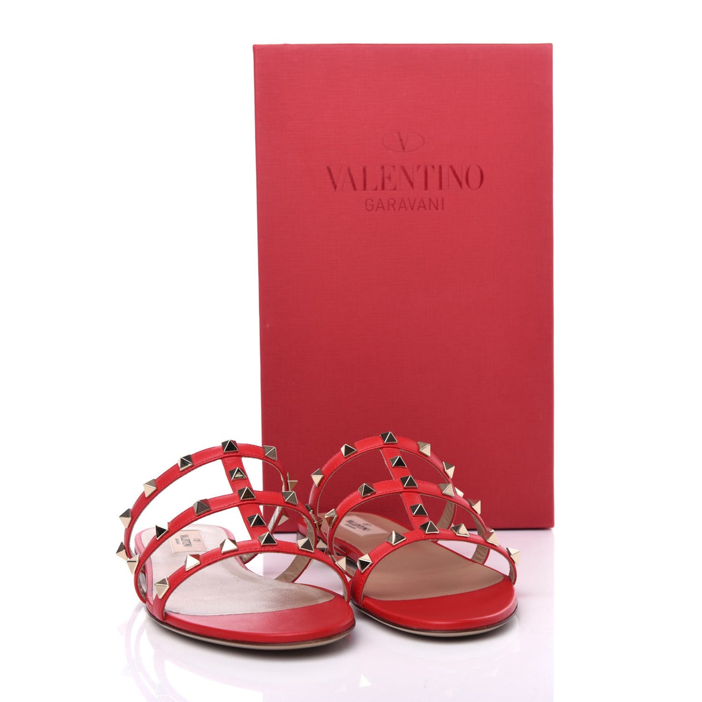 Nappa Rockstud Caged Flat Slide Sandals 39 Rouge Pur