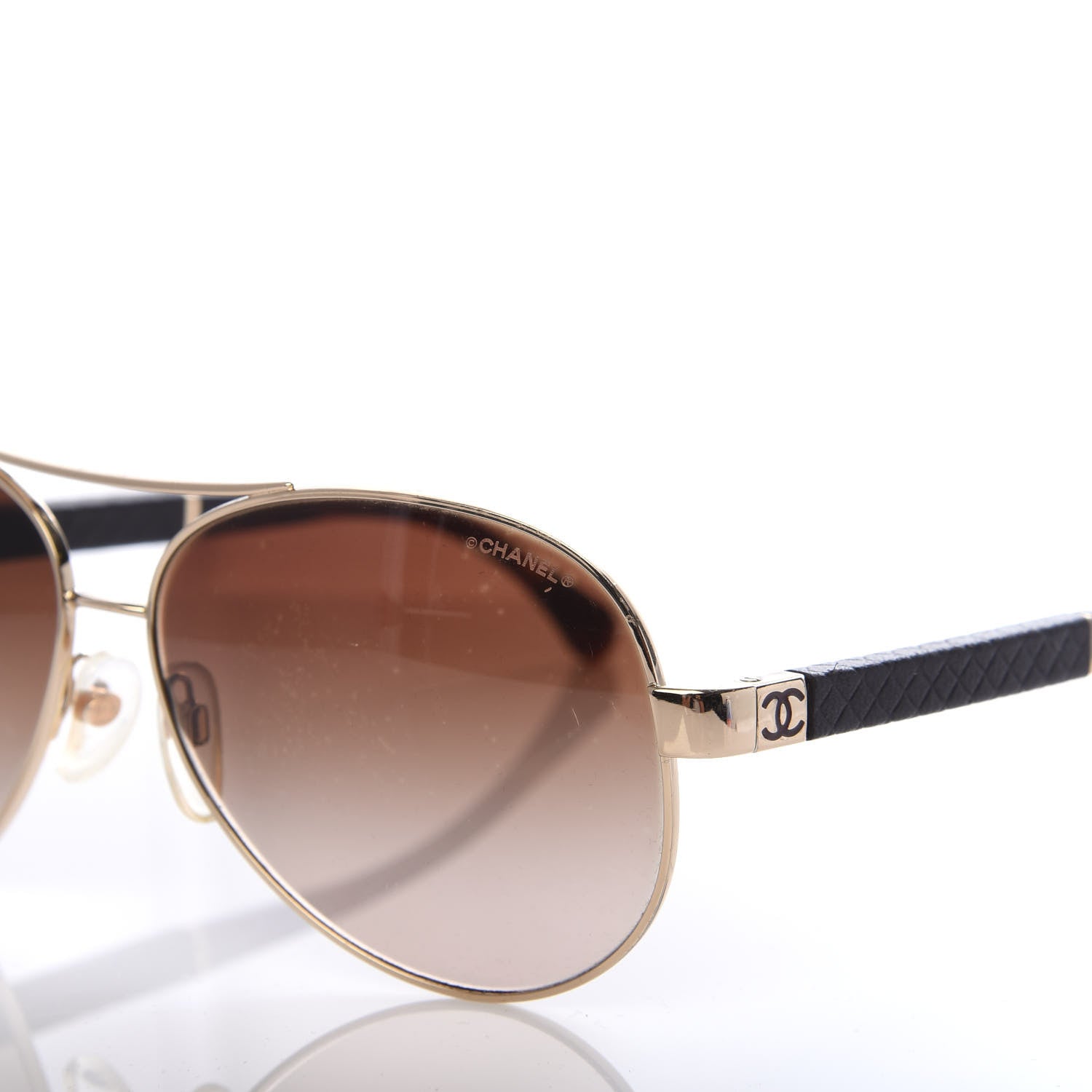 Chanel Lambskin Quilted CC Aviator Sunglasses 4195-Q Brown Gold 7 of 8