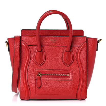 Celine Drummed Calfskin Nano Luggage Red 1 of 27