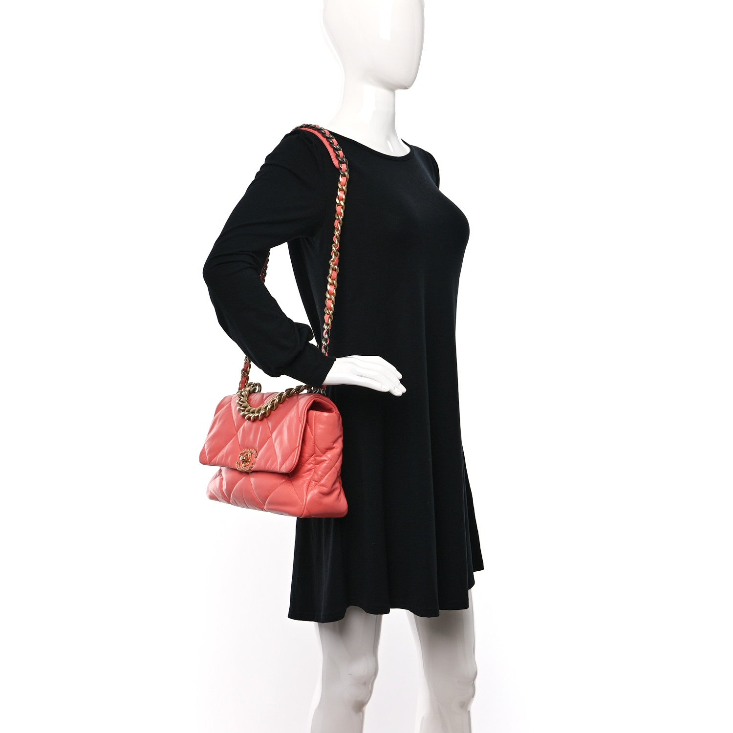 Chanel Lambskin Quilted Large Chanel 19 Flap Coral 2 of 12