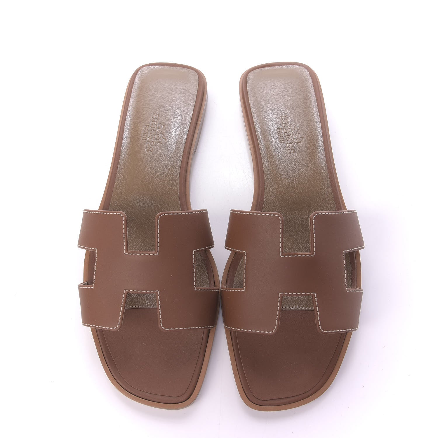 Hermes Box Calfskin Oran Sandals 37 Gold 5 of 11
