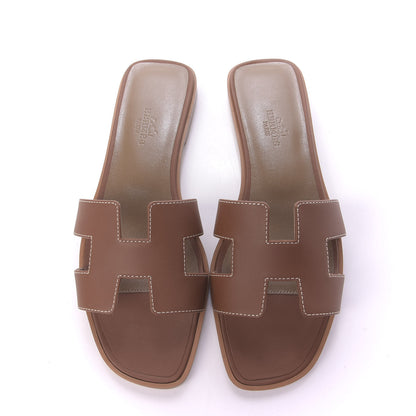 Hermes Box Calfskin Oran Sandals 37 Gold 5 of 11