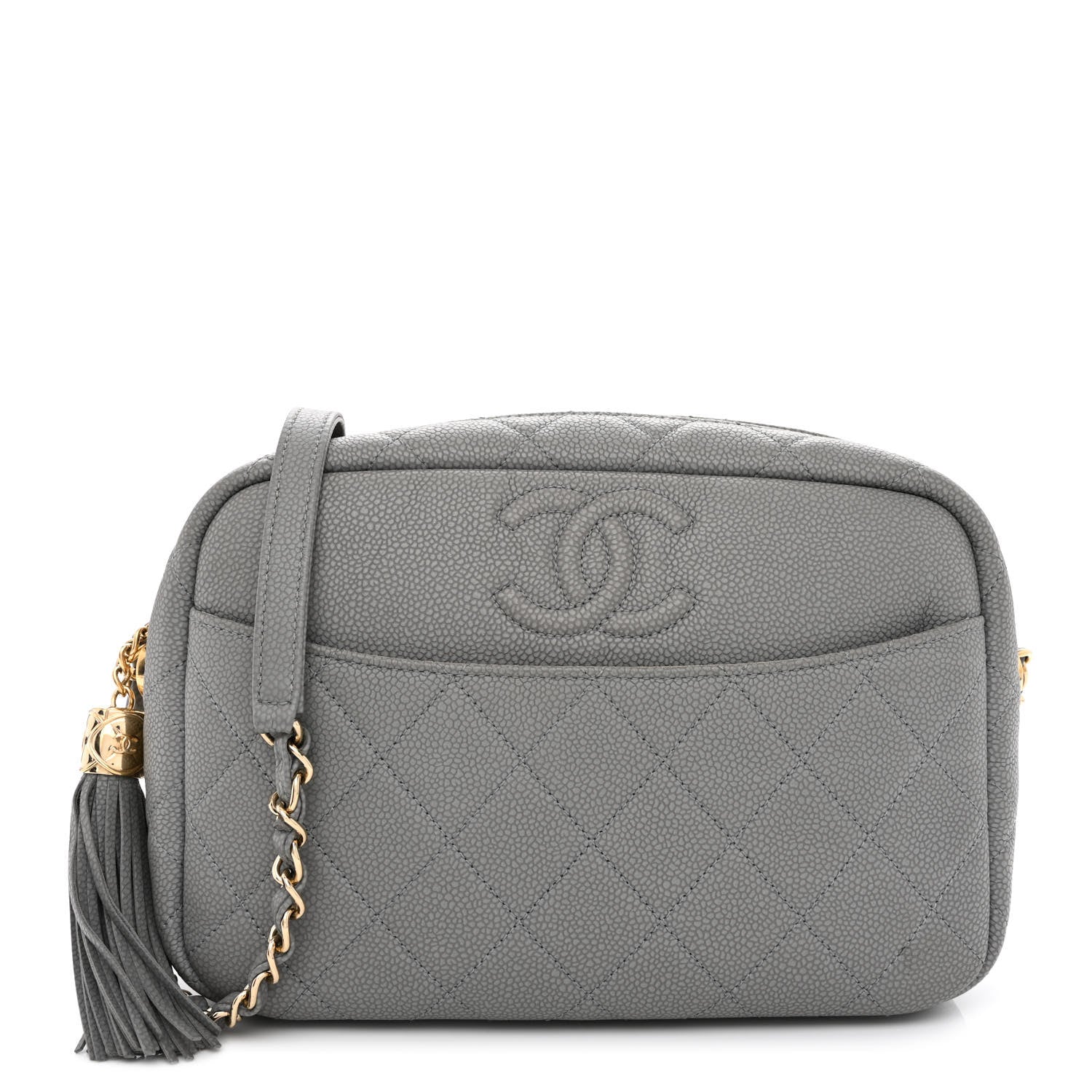Chanel Iridescent Caviar Flat Quilted Small Coco Tassel Camera Case Grey 1 of 11