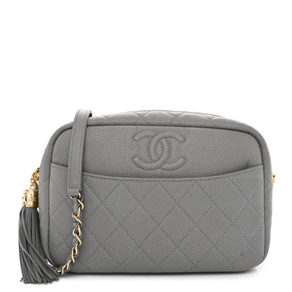 Chanel Iridescent Caviar Flat Quilted Small Coco Tassel Camera Case Grey 1 of 11