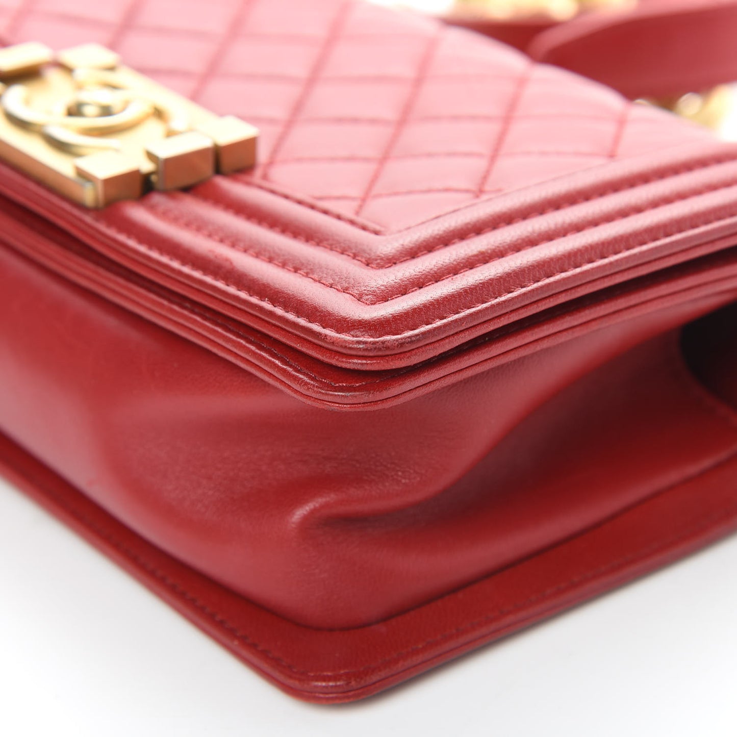 Lambskin Quilted Small Boy Flap Dark Red