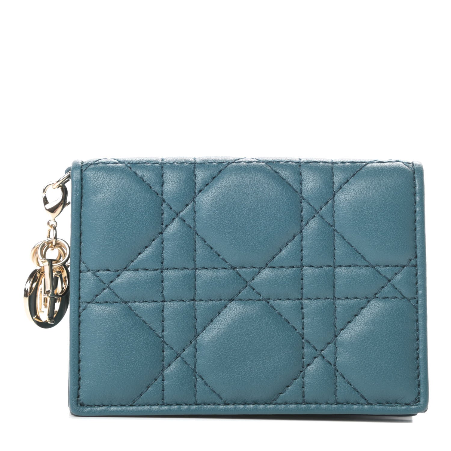 Christian Dior Lambskin Cannage Small Lady Dior Flap Card Holder Deep Ocean 1 of 8