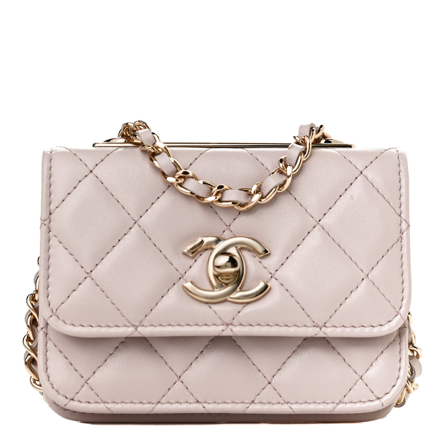 Lambskin Quilted Trendy CC Card Holder On Chain Light Purple