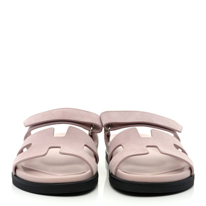 Hermes Suede Goatskin Womens Chypre Sandals 38.5 Rose Porcelaine 2 of 9