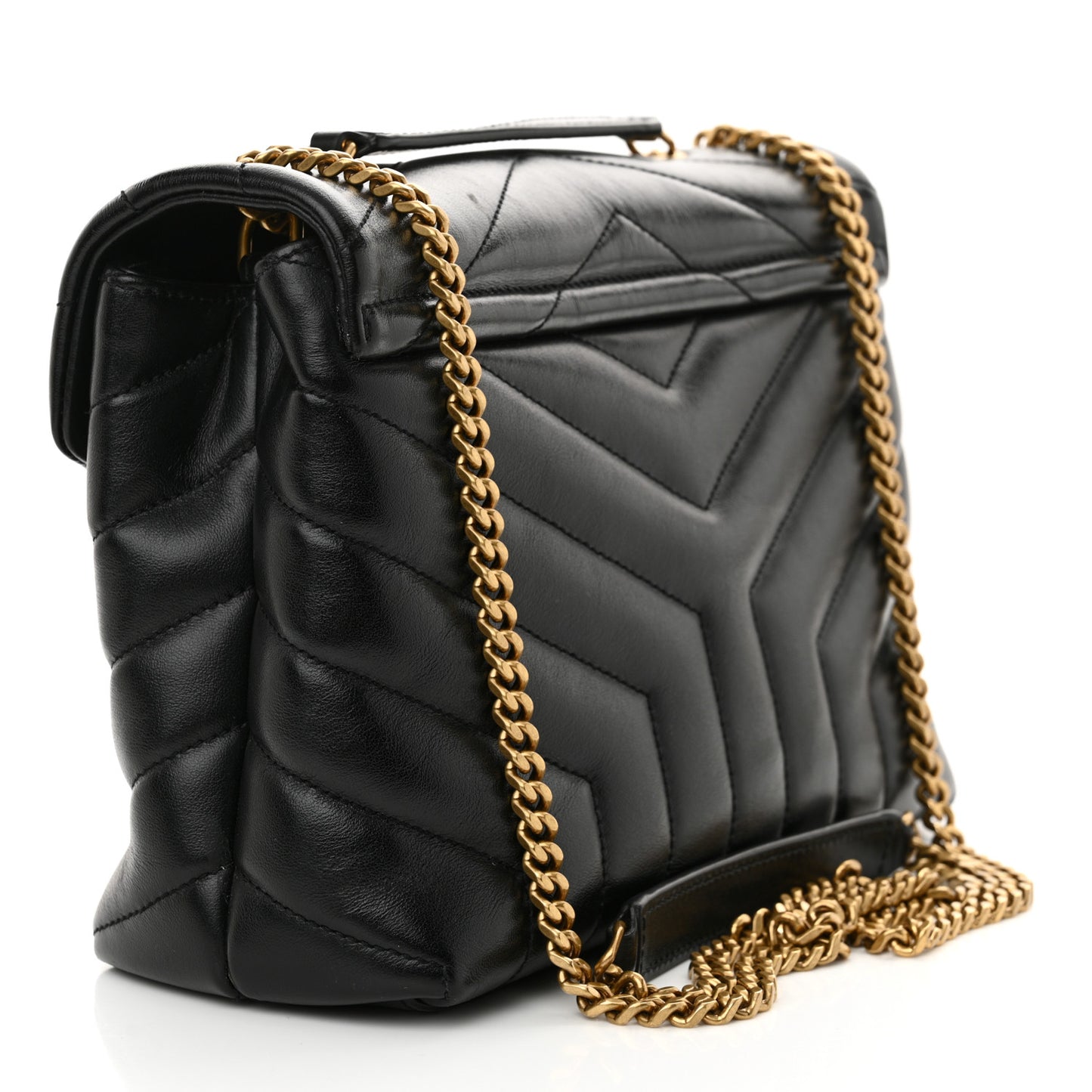 Calfskin Y Quilted Monogram Small Loulou Chain Satchel Black