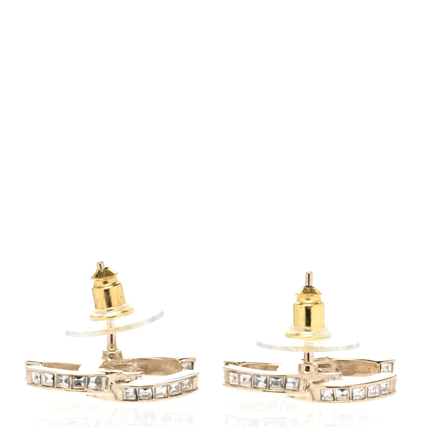 Chanel Metal Baguette Crystal CC Earrings Gold 3 of 6